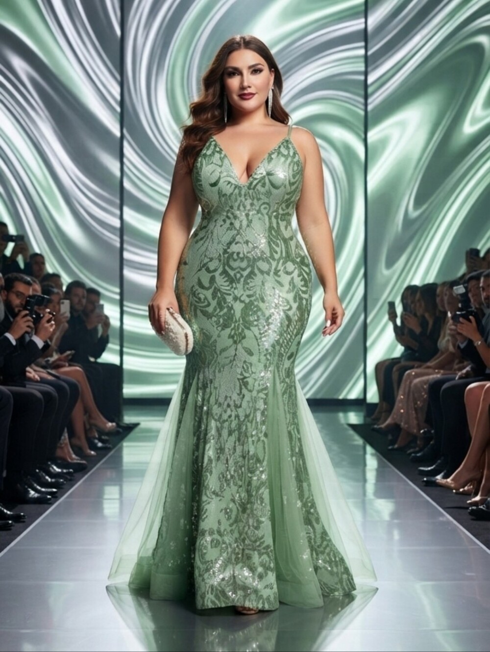 Sparkling Mint Green Sequin Mermaid Gown